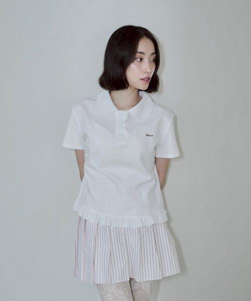 smyeon Frill polo shirt フリルポロTシャツ ホワイト Frill polo shirt/フリルポロTシャツ（Tシャツ/カットソー