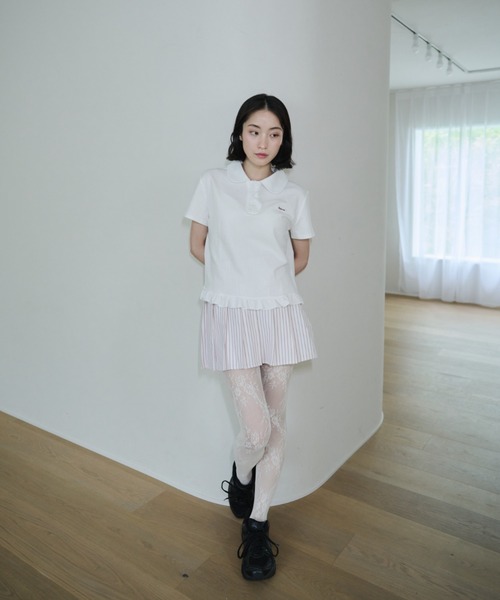 smyeon Frill polo shirt フリルポロTシャツ ホワイト Frill polo shirt/フリルポロTシャツ（Tシャツ/カットソー