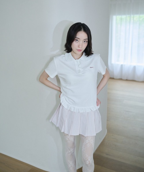 Smyeon(スミョン)の「Frill polo shirt/フリルポロTシャツ(Tシャツ/カットソー・レディース・グレー/ホワイト・FREE)」の5枚目の写真