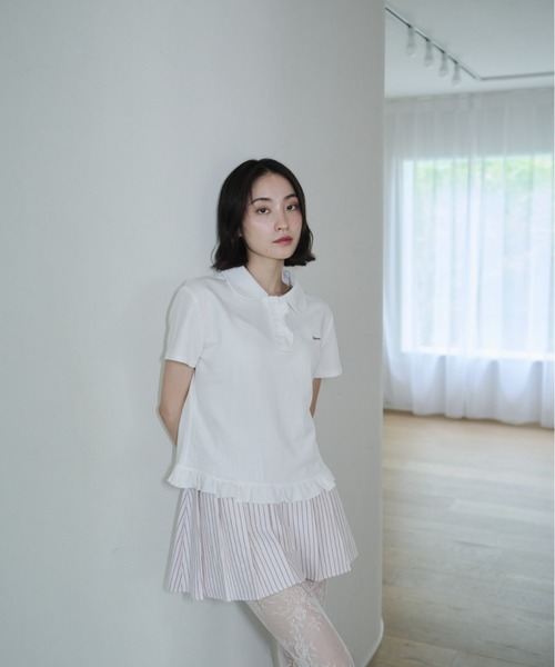 Smyeon(スミョン)の「Frill polo shirt/フリルポロTシャツ(Tシャツ/カットソー・レディース・グレー/ホワイト・FREE)」の6枚目の写真