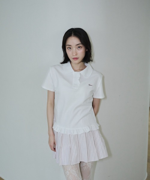 smyeon Frill polo shirt フリルポロTシャツ ホワイト Frill polo shirt/フリルポロTシャツ（Tシャツ/カットソー