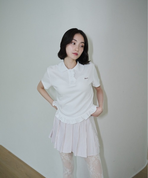 smyeon Frill polo shirt フリルポロTシャツ グレー Frill polo shirt/フリルポロTシャツ（Tシャツ/カットソー