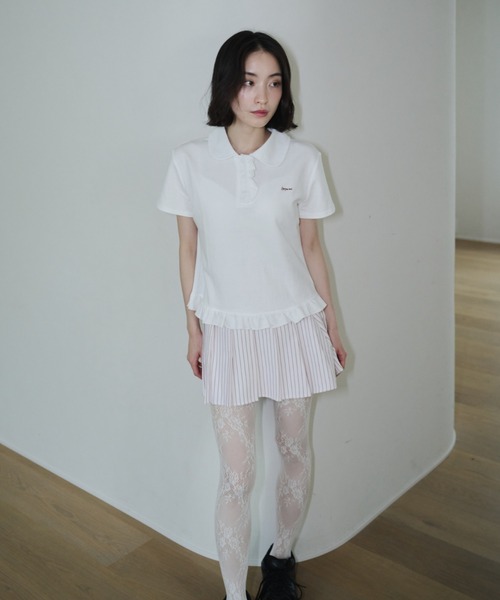 smyeon Frill polo shirt フリルポロTシャツ ホワイト Frill polo shirt/フリルポロTシャツ（Tシャツ/カットソー