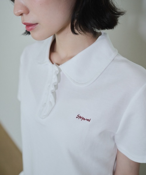 Smyeon(スミョン)の「Frill polo shirt/フリルポロTシャツ(Tシャツ/カットソー・レディース・グレー/ホワイト・FREE)」の9枚目の写真