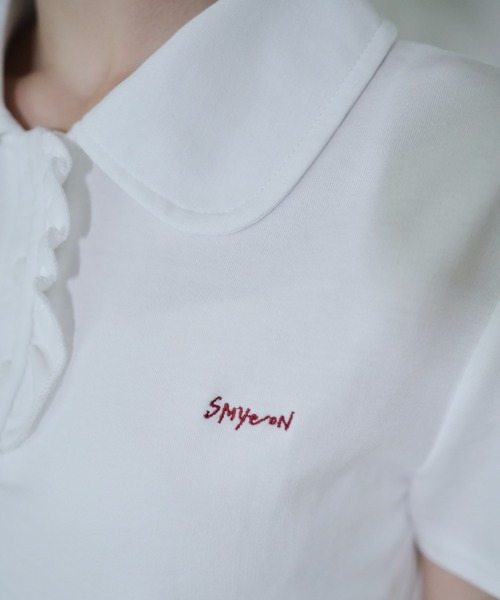 Smyeon(スミョン)の「Frill polo shirt/フリルポロTシャツ(Tシャツ/カットソー・レディース・グレー/ホワイト・FREE)」の10枚目の写真