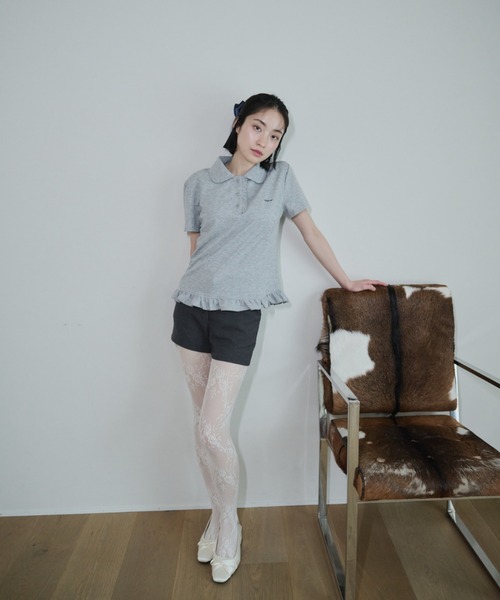 smyeon Frill polo shirt フリルポロTシャツ ホワイト Frill polo shirt/フリルポロTシャツ（Tシャツ/カットソー