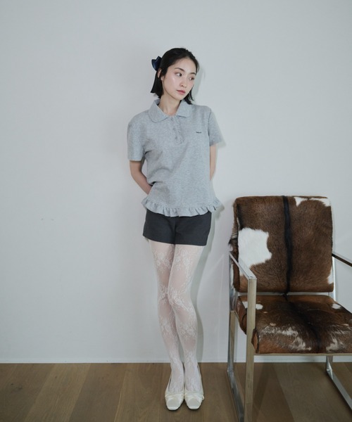 Smyeon(スミョン)の「Frill polo shirt/フリルポロTシャツ(Tシャツ/カットソー・レディース・グレー/ホワイト・FREE)」の16枚目の写真
