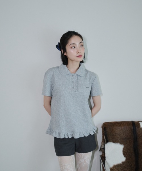 Smyeon(スミョン)の「Frill polo shirt/フリルポロTシャツ(Tシャツ/カットソー・レディース・グレー/ホワイト・FREE)」の12枚目の写真