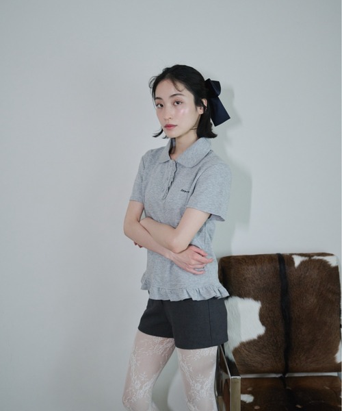 Smyeon(スミョン)の「Frill polo shirt/フリルポロTシャツ(Tシャツ/カットソー・レディース・グレー/ホワイト・FREE)」の14枚目の写真