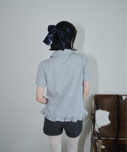 Smyeon(スミョン)の「Frill polo shirt/フリルポロTシャツ(Tシャツ/カットソー・レディース・グレー/ホワイト・FREE)」の15枚目の写真