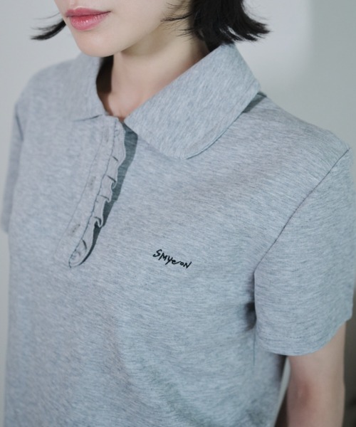 Smyeon(スミョン)の「Frill polo shirt/フリルポロTシャツ(Tシャツ/カットソー・レディース・グレー/ホワイト・FREE)」の19枚目の写真