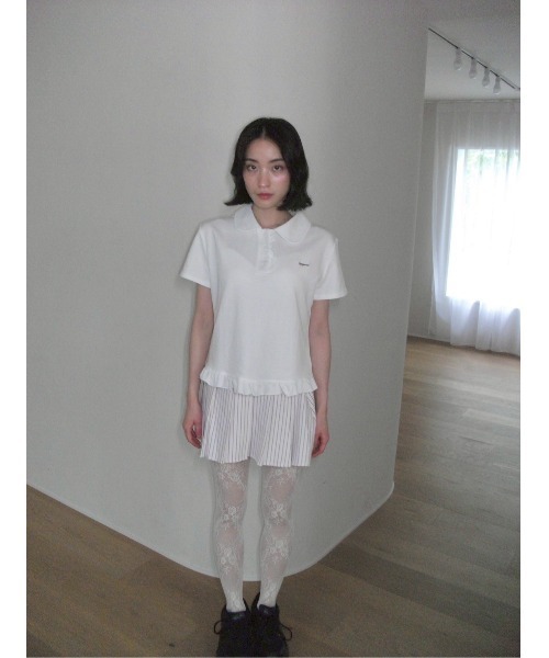 smyeon Frill polo shirt フリルポロTシャツ ホワイト Frill polo shirt/フリルポロTシャツ（Tシャツ/カットソー