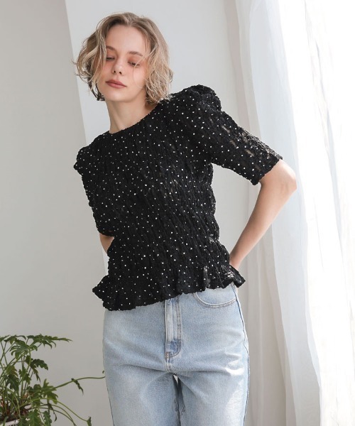 DONOBAN(ドノバン)の「パフショルダーレーストップス(Tシャツ/カットソー・レディース・ブラック/ホワイト・ONE)」の6枚目の写真