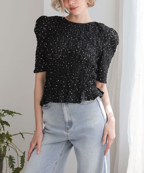 DONOBAN(ドノバン)の「パフショルダーレーストップス(Tシャツ/カットソー・レディース・ブラック/ホワイト・ONE)」の9枚目の写真