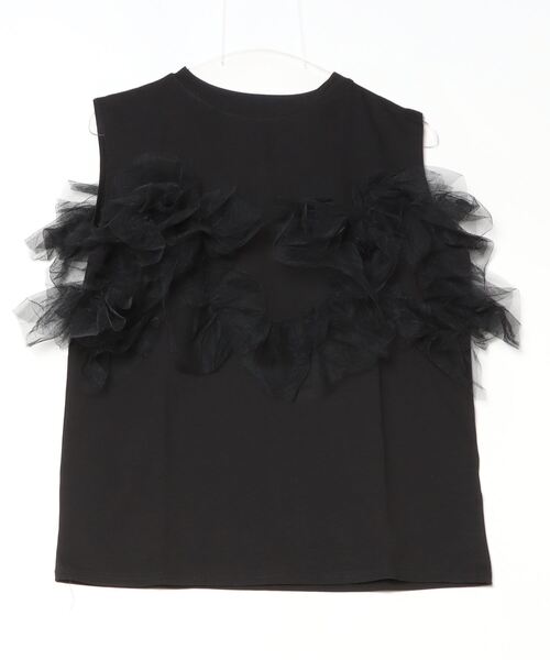Per sist ence(パーシエンス)の「チュールフリルドッキングタンクトップ/ノースリーブ(Tシャツ/カットソー・レディース・オフホワイト/グレー/ブラック・ONE SIZE)」の2枚目の写真