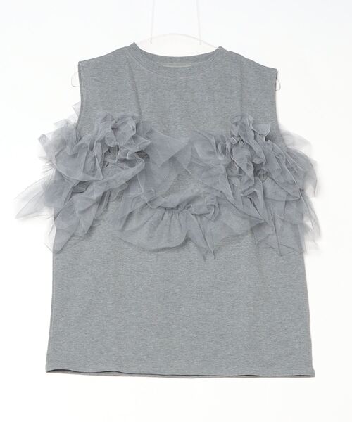 Per sist ence(パーシエンス)の「チュールフリルドッキングタンクトップ/ノースリーブ(Tシャツ/カットソー・レディース・オフホワイト/グレー/ブラック・ONE SIZE)」の5枚目の写真
