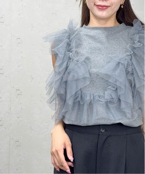 Per sist ence(パーシエンス)の「チュールフリルドッキングタンクトップ/ノースリーブ(Tシャツ/カットソー・レディース・オフホワイト/グレー/ブラック・ONE SIZE)」の21枚目の写真