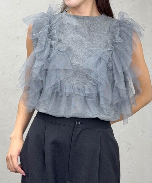 Per sist ence(パーシエンス)の「チュールフリルドッキングタンクトップ/ノースリーブ(Tシャツ/カットソー・レディース・オフホワイト/グレー/ブラック・ONE SIZE)」の20枚目の写真