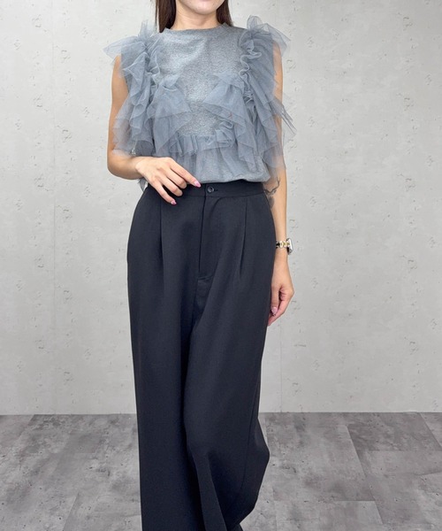 Per sist ence(パーシエンス)の「チュールフリルドッキングタンクトップ/ノースリーブ(Tシャツ/カットソー・レディース・オフホワイト/グレー/ブラック・ONE SIZE)」の19枚目の写真