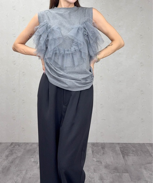 Per sist ence(パーシエンス)の「チュールフリルドッキングタンクトップ/ノースリーブ(Tシャツ/カットソー・レディース・オフホワイト/グレー/ブラック・ONE SIZE)」の10枚目の写真