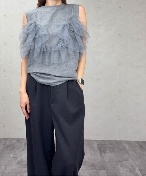 Per sist ence(パーシエンス)の「チュールフリルドッキングタンクトップ/ノースリーブ(Tシャツ/カットソー・レディース・オフホワイト/グレー/ブラック・ONE SIZE)」の9枚目の写真