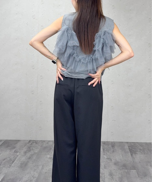 Per sist ence(パーシエンス)の「チュールフリルドッキングタンクトップ/ノースリーブ(Tシャツ/カットソー・レディース・オフホワイト/グレー/ブラック・ONE SIZE)」の6枚目の写真