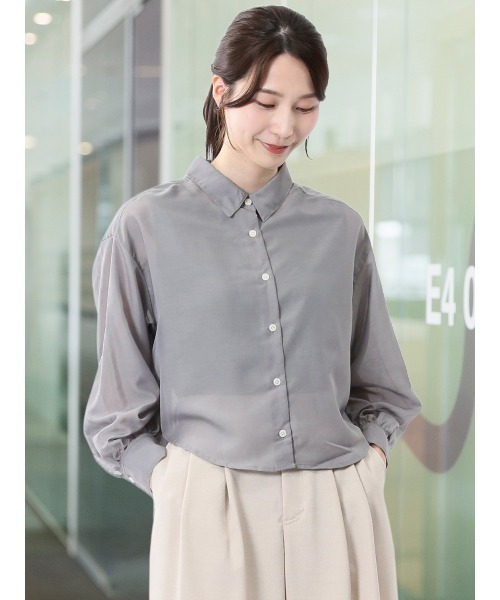 m.f.editorial（エムエフエディトリアル）の「【ウォッシャブル】m.f.エディトリアル レディース ショート シアー長袖シャツ（シャツ/ブラウス・レディース・グレー系その他2/ブラック/ブルー・MEDIUM/LARGE）」の3枚目の写真