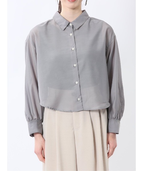 m.f.editorial（エムエフエディトリアル）の「【ウォッシャブル】m.f.エディトリアル レディース ショート シアー長袖シャツ（シャツ/ブラウス・レディース・グレー系その他2/ブラック/ブルー・MEDIUM/LARGE）」の6枚目の写真