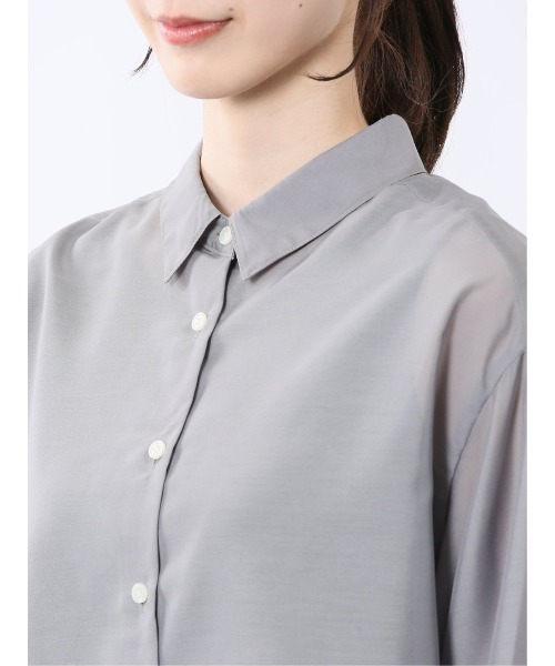 m.f.editorial（エムエフエディトリアル）の「【ウォッシャブル】m.f.エディトリアル レディース ショート シアー長袖シャツ（シャツ/ブラウス・レディース・グレー系その他2/ブラック/ブルー・MEDIUM/LARGE）」の9枚目の写真