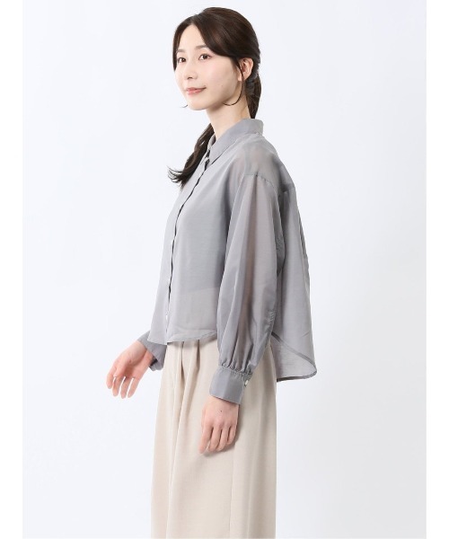 m.f.editorial（エムエフエディトリアル）の「【ウォッシャブル】m.f.エディトリアル レディース ショート シアー長袖シャツ（シャツ/ブラウス・レディース・グレー系その他2/ブラック/ブルー・MEDIUM/LARGE）」の11枚目の写真