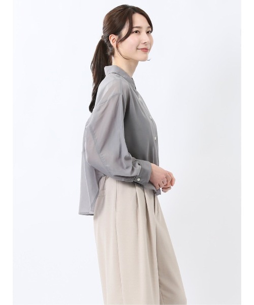 m.f.editorial（エムエフエディトリアル）の「【ウォッシャブル】m.f.エディトリアル レディース ショート シアー長袖シャツ（シャツ/ブラウス・レディース・グレー系その他2/ブラック/ブルー・MEDIUM/LARGE）」の13枚目の写真