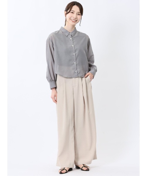 m.f.editorial（エムエフエディトリアル）の「【ウォッシャブル】m.f.エディトリアル レディース ショート シアー長袖シャツ（シャツ/ブラウス・レディース・グレー系その他2/ブラック/ブルー・MEDIUM/LARGE）」の14枚目の写真