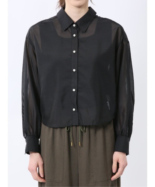 m.f.editorial（エムエフエディトリアル）の「【ウォッシャブル】m.f.エディトリアル レディース ショート シアー長袖シャツ（シャツ/ブラウス・レディース・グレー系その他2/ブラック/ブルー・MEDIUM/LARGE）」の16枚目の写真