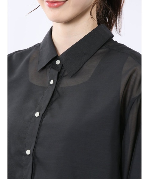 m.f.editorial（エムエフエディトリアル）の「【ウォッシャブル】m.f.エディトリアル レディース ショート シアー長袖シャツ（シャツ/ブラウス・レディース・グレー系その他2/ブラック/ブルー・MEDIUM/LARGE）」の19枚目の写真