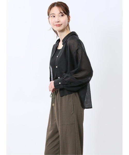 m.f.editorial（エムエフエディトリアル）の「【ウォッシャブル】m.f.エディトリアル レディース ショート シアー長袖シャツ（シャツ/ブラウス・レディース・グレー系その他2/ブラック/ブルー・MEDIUM/LARGE）」の22枚目の写真