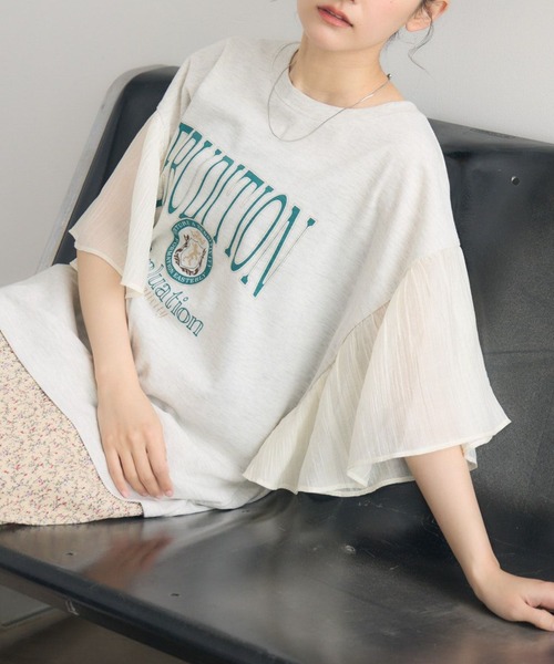 RETRO GIRL（レトロガール）の「袖切替BIGTEE（Tシャツ/カットソー・レディース・ホワイト系その他/ライトグレー/オフホワイト・FREE）」の2枚目の写真
