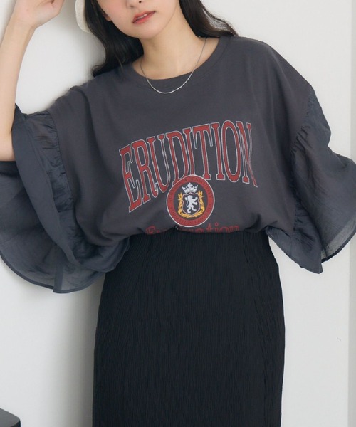 RETRO GIRL（レトロガール）の「袖切替BIGTEE（Tシャツ/カットソー・レディース・ホワイト系その他/ライトグレー/オフホワイト・FREE）」の3枚目の写真