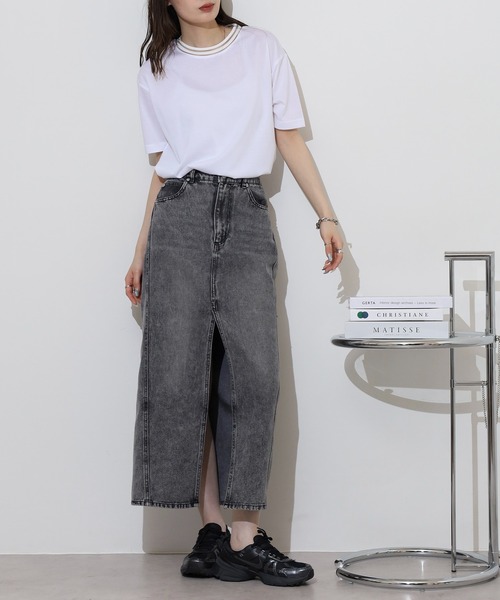 BRODIAEA(ブローディア)の「BRODIAEA シアーネック半袖カットソー(Tシャツ/カットソー・レディース・グレイッシュベージュ/オフホワイト/ネイビー/ピンク・40)」の8枚目の写真