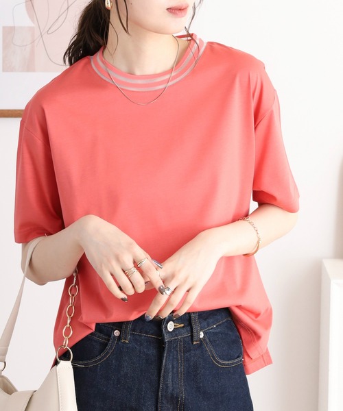 BRODIAEA(ブローディア)の「BRODIAEA シアーネック半袖カットソー(Tシャツ/カットソー・レディース・グレイッシュベージュ/オフホワイト/ネイビー/ピンク・40)」の17枚目の写真
