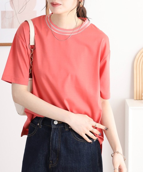 BRODIAEA(ブローディア)の「BRODIAEA シアーネック半袖カットソー(Tシャツ/カットソー・レディース・グレイッシュベージュ/オフホワイト/ネイビー/ピンク・40)」の18枚目の写真