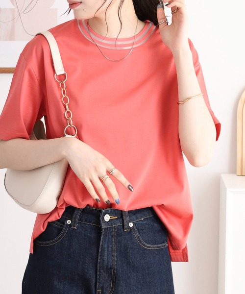 BRODIAEA(ブローディア)の「BRODIAEA シアーネック半袖カットソー(Tシャツ/カットソー・レディース・グレイッシュベージュ/オフホワイト/ネイビー/ピンク・40)」の19枚目の写真