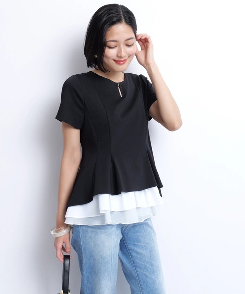ニットレイヤードデザインゆったりシャツチュニック[K](T) レイヤードカットチュニック（Tシャツ/カットソー）｜JUSGLITTY