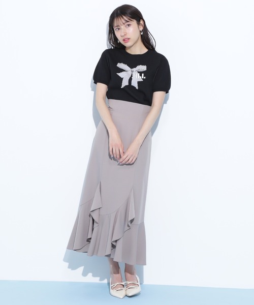 JILL by JILL STUART（ジルバイジルスチュアート）の「◇リボンジャガードビジューニットトップス（ニット/セーター・レディース・ブラック/ホワイト/ラベンダー・FREE）」の6枚目の写真