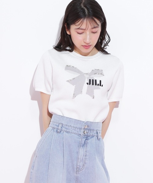 JILL by JILL STUART（ジルバイジルスチュアート）の「◇リボンジャガードビジューニットトップス（ニット/セーター・レディース・ブラック/ホワイト/ラベンダー・FREE）」の9枚目の写真