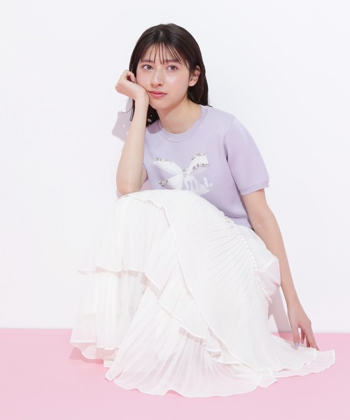 JILL by JILL STUART（ジルバイジルスチュアート）の「◇リボンジャガードビジューニットトップス（ニット/セーター・レディース・ブラック/ホワイト/ラベンダー・FREE）」の16枚目の写真