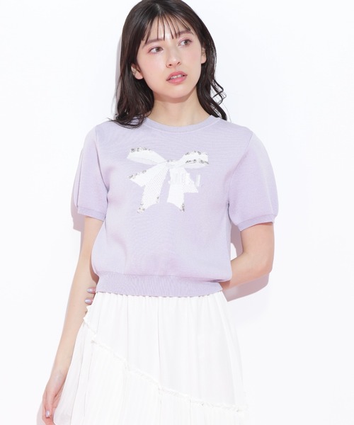 JILL BY JILLSTUART リボンジャガードビジューニットトップス ◇リボンジャガードビジューニットトップス（ニット/セーター