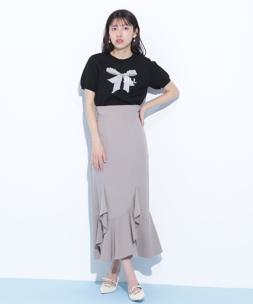 JILL by JILL STUART（ジルバイジルスチュアート）の「◇リボンジャガードビジューニットトップス（ニット/セーター・レディース・ブラック/ホワイト/ラベンダー・FREE）」の5枚目の写真