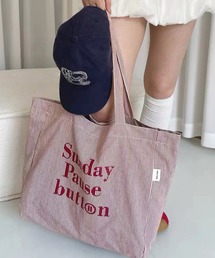 LOWO（ロワ）の「【綿100％使用】ストライプ×英字プリントビッグトートバッグ（トートバッグ）」