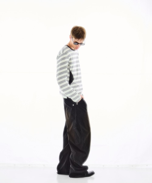 【韓国人気★RECTO】CURVED LEG PANTS ダスティブルー DUCK DOUBLE KNEE CURVED LEG PANTS（その他パンツ）｜CONZ