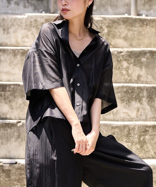 【boohoo】リネンパームプリント半袖シャツ＆ショーツセット セール】プリンアラモード柄半袖シャツ（シャツ/ブラウス